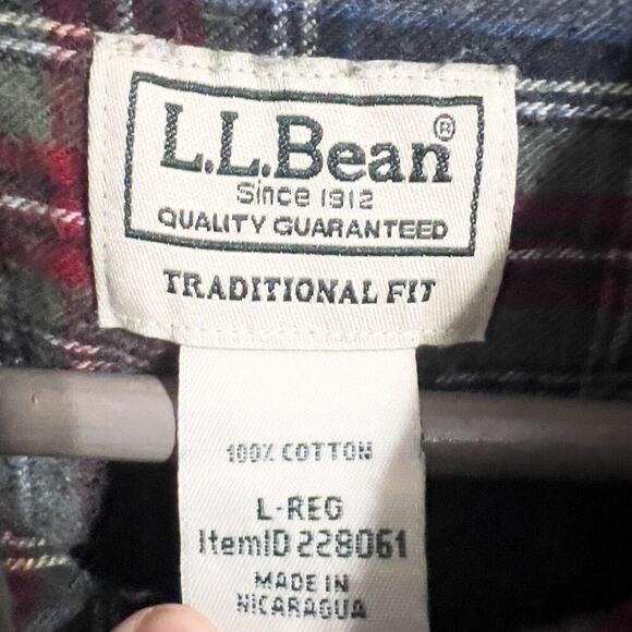 LL Bean Shirt Mens L Gray Button Down Flannel Plaid Long Sleeve Traditional Fit - Picture 3 of 5